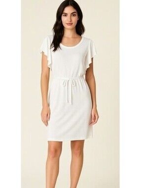 Z Supply Capri Ruffle Sleeve Dress White Tie Waist  NWT Large